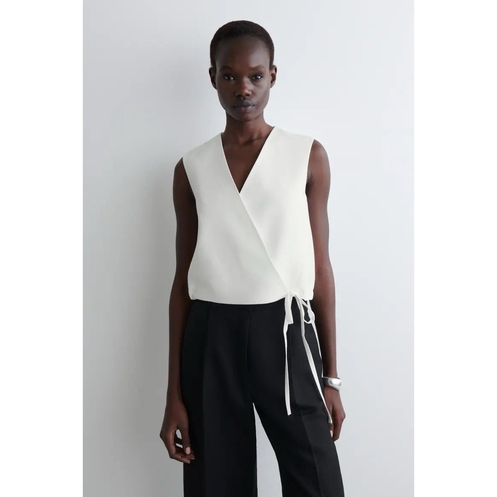 NWT COS White Tie Detail Linen Blend Wrap Vest Top Sz 6 Minimalist Resort Wear